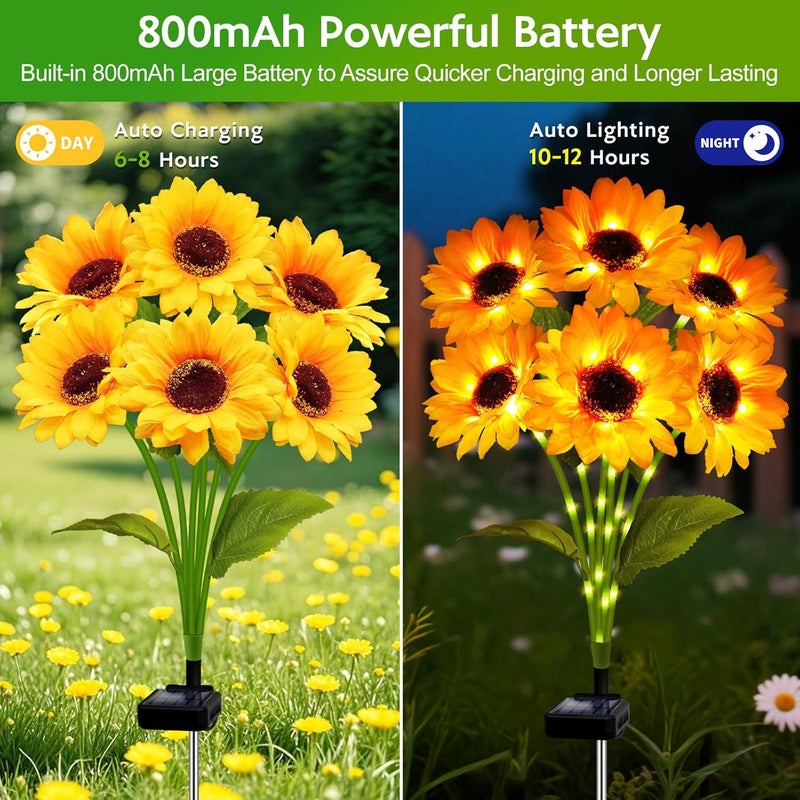 SANDECO Solar Sunflower Lights Outdoor Garden Decor, Solar Flowers Lights with 18 Sunflowers, Waterproof Fall Decor Stake Decorative Light Auto ON/Off for Garden Yard Patio Backyard, Gift for Women (3 Pack) - Image 3